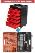 STAXX POWER  XL SERİ 5 Çekmeceli Alet Dolabı İçi Boş Atölye Usta Set Takım Arabası + 216 PARÇA LOKMA SETİ - 1