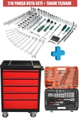 STAXX POWER  XL SERİ 5 Çekmeceli Alet Dolabı İçi Boş Atölye Usta Set Takım Arabası + 216 PARÇA LOKMA SETİ - 2