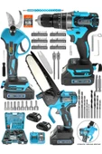 STAXX POWER  84 Parçalı Mega Set Çift Akülü Şarjlı Dal Ağaç Kesme Testere + Bağ Budama Makası + Akülü Vidalama - 1