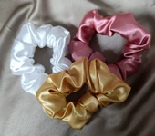 Saten Lastik Toka Hand Made Renkli 3'lü Toka Seti gold-beyaz-pudra - 1