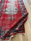 88x336 cm Antika Yolluk, Vintage Uzun Koridor Halısı, Kırmızı El Dokuma Anadolu Yolluk - 5