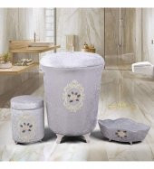 Bonny Home Shems Gri 3lü Kadife Çeyizlik Dantelli Banyo Kirli Çamaşır Sepeti Seti - 1