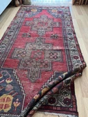 128x257 cm El Dokuma Nostaljik Halı, Harika Dekoratif Salon Halısı, Antika Severler için Kırmızı Halı, Uşak Halısı - 7