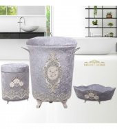 Bonny Home Lisa Gri 3lü Kadife Banyo Kirli Çamaşır Sepeti Seti - 1