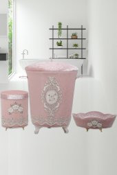 Bonny Home Lisa Pudra 3lü Kadife Banyo Kirli Çamaşır Sepeti Seti - 1
