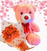 Sevimli 35 cm Peluş Ayı ile Premium Yumoş Kırmızı Peluş Ayıcık Buketi - 11