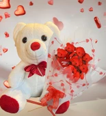 Sevimli 35 cm Peluş Ayı ile Premium Yumoş Kırmızı Peluş Ayıcık Buketi - 7