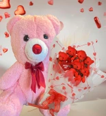 Sevimli 35 cm Peluş Ayı ile Premium Yumoş Kırmızı Peluş Ayıcık Buketi - 12