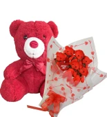 Sevimli 35 cm Peluş Ayı ile Premium Yumoş Kırmızı Peluş Ayıcık Buketi - 5