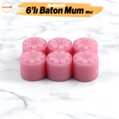 Baton Mum Mini 6'lı Pembe Silindir Dekoratif Mumu Kandil Hediyelik Fitilli Mumlar Şamdan Kokusuz - 1