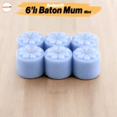 Baton Mum Mini 6'lı Mavi Silindir Dekoratif Mumu Kandil Hediyelik Fitilli Mumlar Şamdan Kokusuz - 1