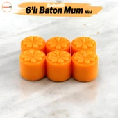 Baton Mum Mini 6'lı Turuncu Silindir Dekoratif Mumu Kandil Hediyelik Fitilli Mumlar Şamdan Kokusuz - 1