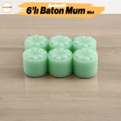 Baton Mum Mini 6'lı Yeşil Silindir Dekoratif Mumu Kandil Hediyelik Fitilli Mumlar Şamdan Kokusuz - 1