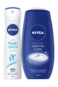 NIVEA Fresh Natural Kadın Deodorant Sprey 150 ml Creme Care Duş Jeli 250 ml - 1