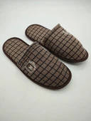 Kahve Renk Kare Desenli Erkek Ev Terlik - 5