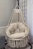 WOODSHUT Makrome Salıncak Minderli (KREM) - %100 El Işçiliği Mis38006m - 1