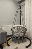 WOODSHUT Tek Kişilik Makrome El Örgüsü Salıncak (AÇIK GRİ) MİNDER VE ASKI DEMİRİ İLE MİS38003GRİMA - 3