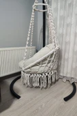 WOODSHUT Makrome Salıncak Minderli (KREM)-Askı Demiri ile - %100 El Işçiliği - Mis38002ka - 4