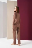 Pjs 26032 Kadın Boydan Düğmeli Patlı Uzun Kol Pijama Takım - 4