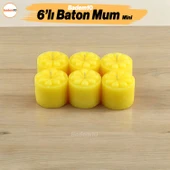 Baton Mum Mini 6'lı Sarı Renk Silindir Dekoratif Mumu Kandil Hediyelik Fitilli Mumlar Şamdan Kokusuz - 1