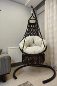 WOODSHUT Tek Kişilik Makrome El Örgüsü Salıncak (KAHVERENGİ) MİNDER VE ASKI DEMİRİ İLE MİS38001KAHVEMA - 1