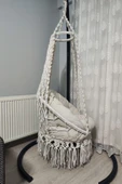 WOODSHUT Makrome Salıncak Minderli (KREM)-Askı Demiri ile - %100 El Işçiliği - Mis38002ka - 3