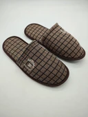 Kahve Renk Kare Desenli Erkek Ev Terlik - 1