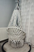 WOODSHUT Makrome Salıncak Minderli (KREM)-Askı Demiri ile - %100 El Işçiliği - Mis38002ka - 5