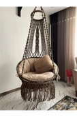WOODSHUT Makrome Salıncak Minderli (KAHVERENGİ) - %100 El Işçiliği Mis38008 - 1