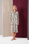 Pjs 26024 Kadın Patlı Dantel Detaylı Desenli Uzun Kol Gecelik - 1