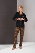 Pjs 26006 Kadın Patlı Boydan Düğmeli Leopar Desenli Uzun Kollu Pijama Takım - 1