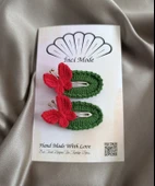 Kelebekli Çıtçıt Toka Kırmızı-Yeşil Yılbaşı Tokası thumbnail 2