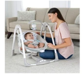 Ingenuity ConvertMe 2'si 1 Arada Kompakt Taşınabilir Bebek Salıncağı ve Bebek Koltuğu, Akülü Titreşimler, Otomatik Sallanma, Doğa Sesleri - 9 kg'a kadar - 4