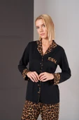 Pjs 26006 Kadın Patlı Boydan Düğmeli Leopar Desenli Uzun Kollu Pijama Takım - 3