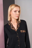 Pjs 26006 Kadın Patlı Boydan Düğmeli Leopar Desenli Uzun Kollu Pijama Takım - 4