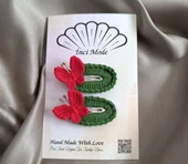 Kelebekli Çıtçıt Toka Kırmızı-Yeşil Yılbaşı Tokası thumbnail 1