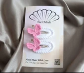 Kelebekli Çıtçıt Toka Pembe-Beyaz El Yapımı thumbnail 1