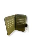 Kadın Haki Renkli Fermuarlı Ve Çıtçıtlı Kağıt Ve Bozuk Para Bölmeli Kadife Kumaşlı Cüzdan. thumbnail 3