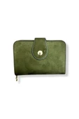 Kadın Haki Renkli Fermuarlı Ve Çıtçıtlı Kağıt Ve Bozuk Para Bölmeli Kadife Kumaşlı Cüzdan. thumbnail 1