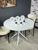 Selin Beyaz Yuvarlak Mutfak Masası Yemek Masası Balkon Masası Metal Beyaz Ayak 90 Cm - 2