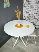 Selin Beyaz Yuvarlak Mutfak Masası Yemek Masası Balkon Masası Metal Beyaz Ayak 90 Cm - 4