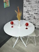 Selin Beyaz Yuvarlak Mutfak Masası Yemek Masası Balkon Masası Metal Beyaz Ayak 90 Cm - 3