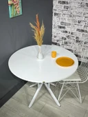 Sedef Beyaz Yuvarlak Mutfak Yemek Masası Balkon Masası Metal Beyaz Ayak 100 Cm - 3
