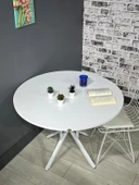 Selin Beyaz Yuvarlak Mutfak Masası Yemek Masası Balkon Masası Metal Beyaz Ayak 90 Cm - 5