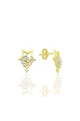 Gümüş altın yaldızlı zirkon taşlı yıldız yağmuru küpe SGTL12708GOLD - 1