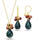 Gümüş altın yaldılzı kök zümrüt ve kök yakut doğal taşlı damla ikili set SGTL12727YESIL - 1