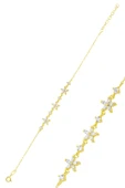 Gümüş altın yaldızlı zirkon taşlı lotus çiçeği bileklik SGTL12718GOLD - 1