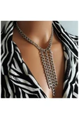 Gümüş Renk Çelik Zincir Kadın Choker Kolye - 1