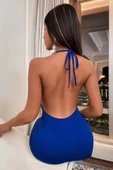 Süper Mini Gece Elbisesi Sırt Dekolteli Mavi - 4
