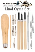 Linol Oyma Seti ve Kretuar Seti 16 Parça 1 Paket Linol Oyma Kesme Bıçak Seti Bıçaklı Linolyum Baskı Ahşap Saplı - 1